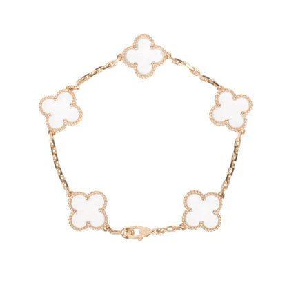 [Glitter Jewelry]CLOVER 5 MOTIF ROCK CRYSTAL PINK GOLD BRACELET