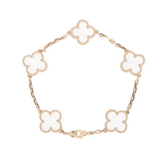 [Glitter Jewelry]CLOVER 5 MOTIF ROCK CRYSTAL PINK GOLD BRACELET