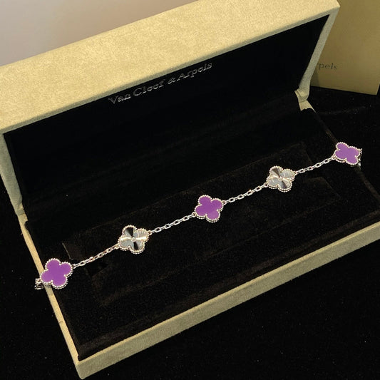 [Glitter Jewelry]CLOVER  5 MOTIFS  PURPLE VIOLET BRACELET SILVER