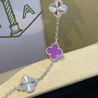 [Glitter Jewelry]CLOVER  5 MOTIFS  PURPLE VIOLET BRACELET SILVER