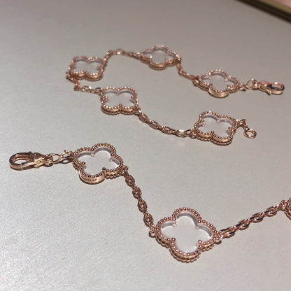 [Glitter Jewelry]CLOVER 5 MOTIF ROCK CRYSTAL PINK GOLD BRACELET