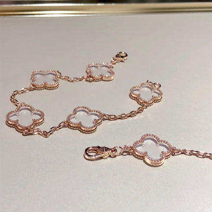 [Glitter Jewelry]CLOVER 5 MOTIF ROCK CRYSTAL PINK GOLD BRACELET