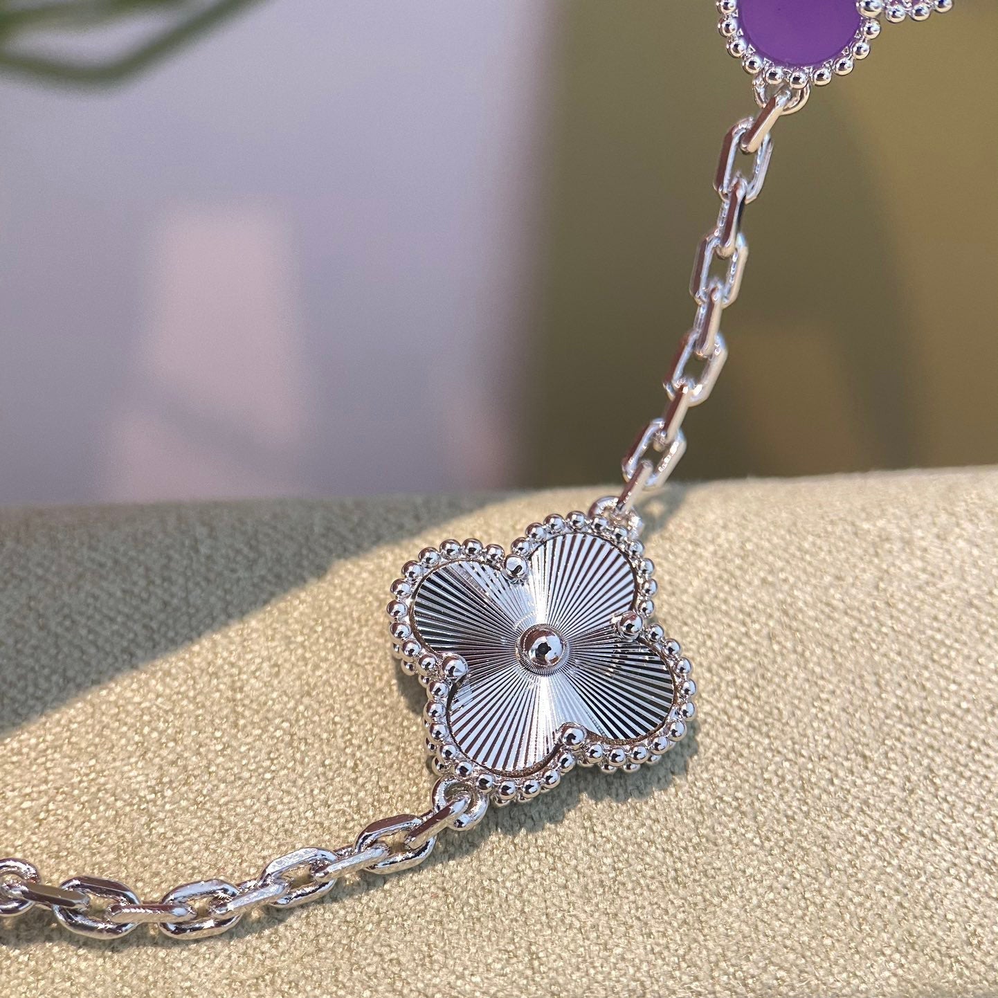 [Glitter Jewelry]CLOVER  5 MOTIFS  PURPLE VIOLET BRACELET SILVER