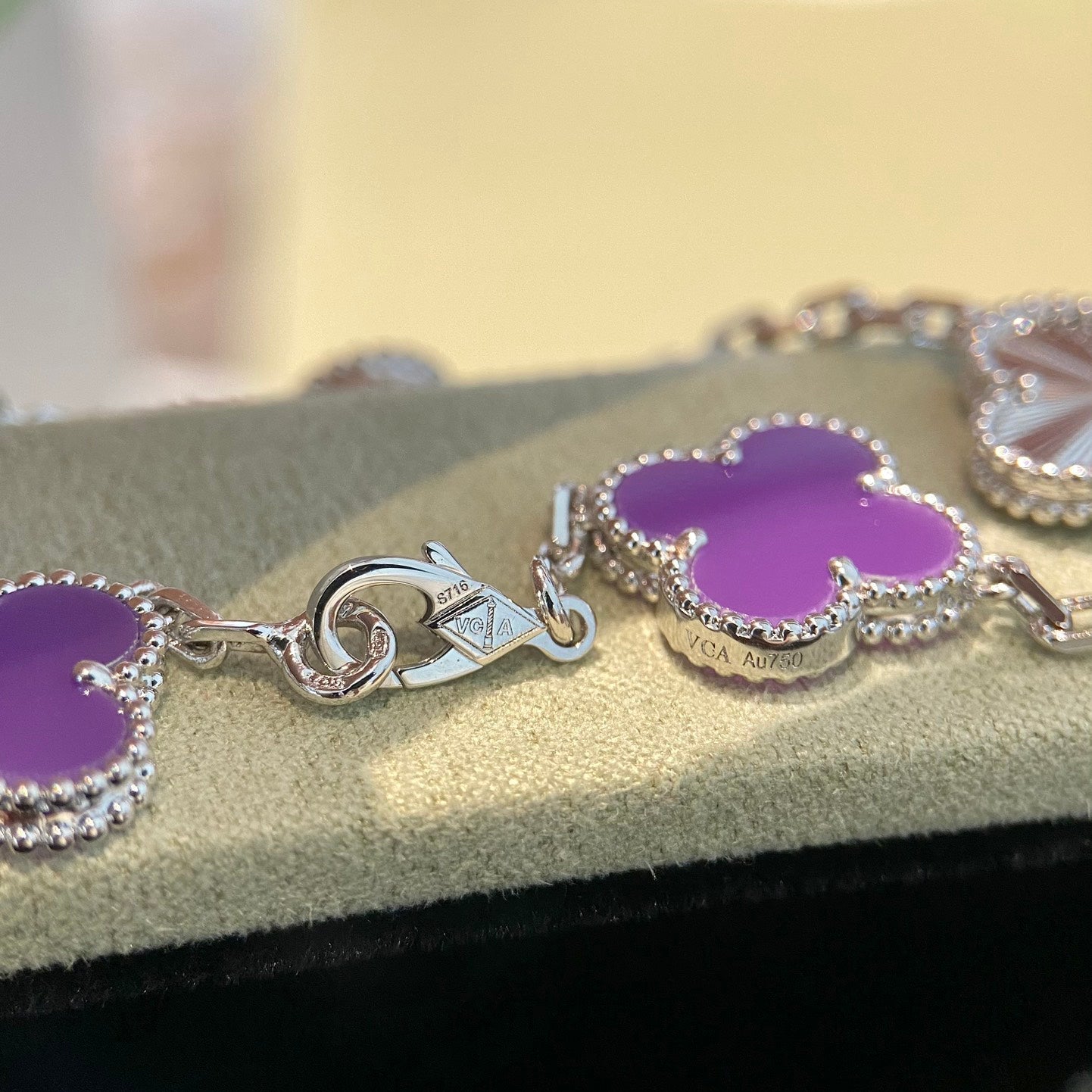 [Glitter Jewelry]CLOVER  5 MOTIFS  PURPLE VIOLET BRACELET SILVER