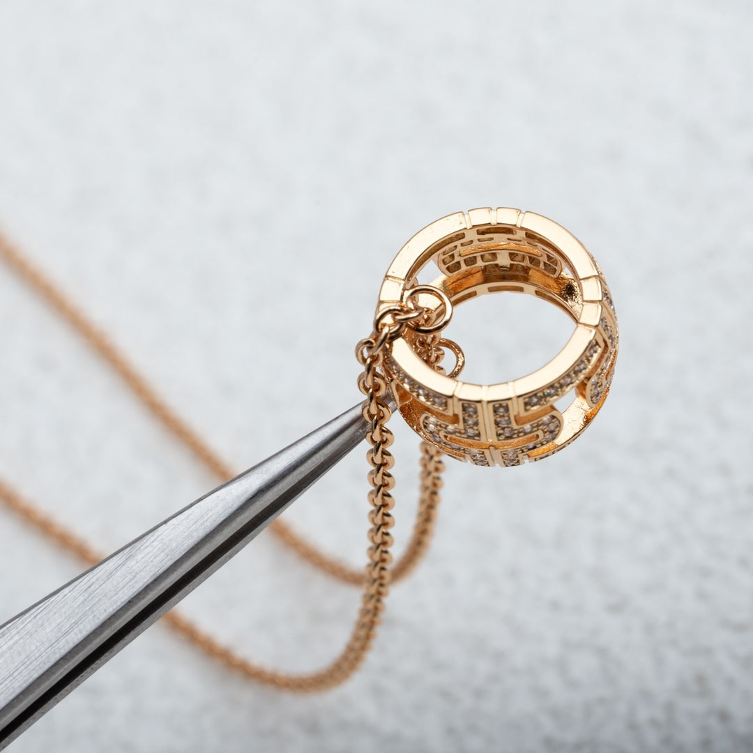 [Glitter Jewelry]PARENTESI NECKLACE PINK GOLD DIAMOND