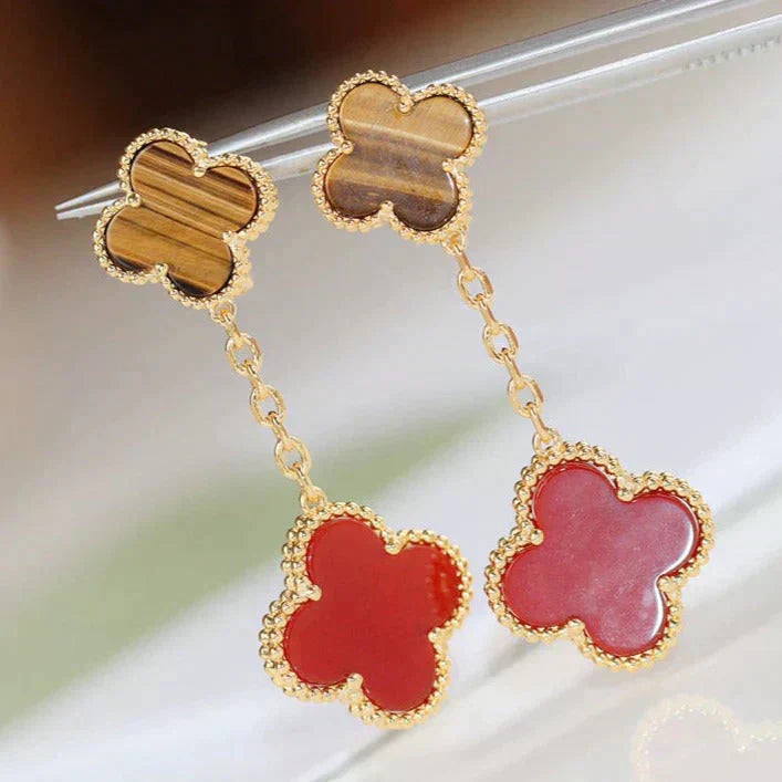 [Glitter Jewelry]CLOVER  2 MOTIF  TIGER EYE CARNELIAN EARRINGS