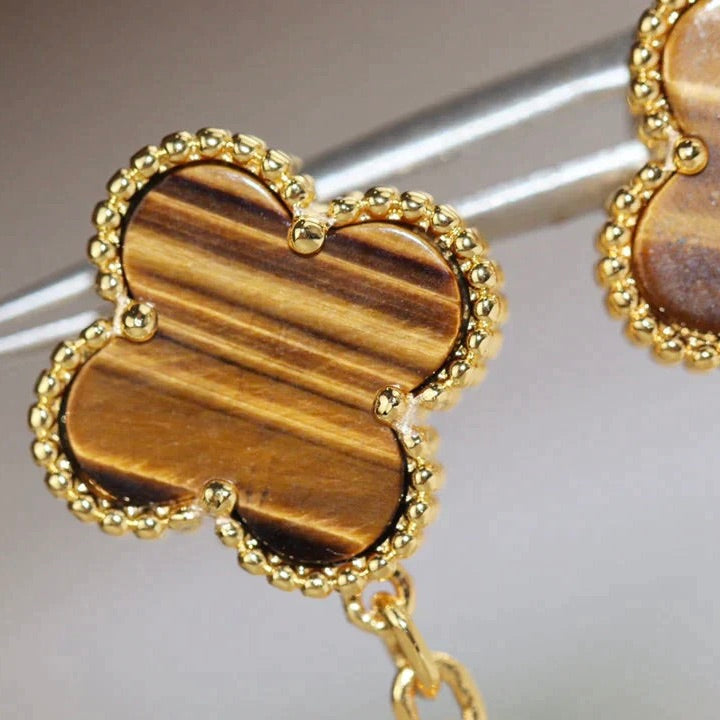[Glitter Jewelry]CLOVER  2 MOTIF  TIGER EYE CARNELIAN EARRINGS