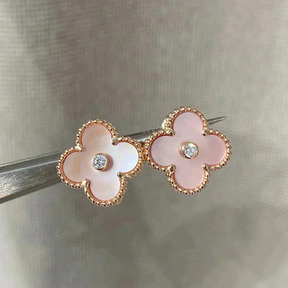 [Glitter Jewelry]CLOVER MEDIUM 1 MOTIFS  PINK MOP DIAMOND EARRINGS
