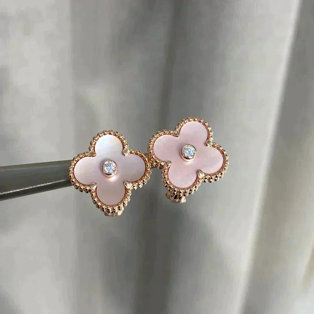 [Glitter Jewelry]CLOVER MEDIUM 1 MOTIFS  PINK MOP DIAMOND EARRINGS