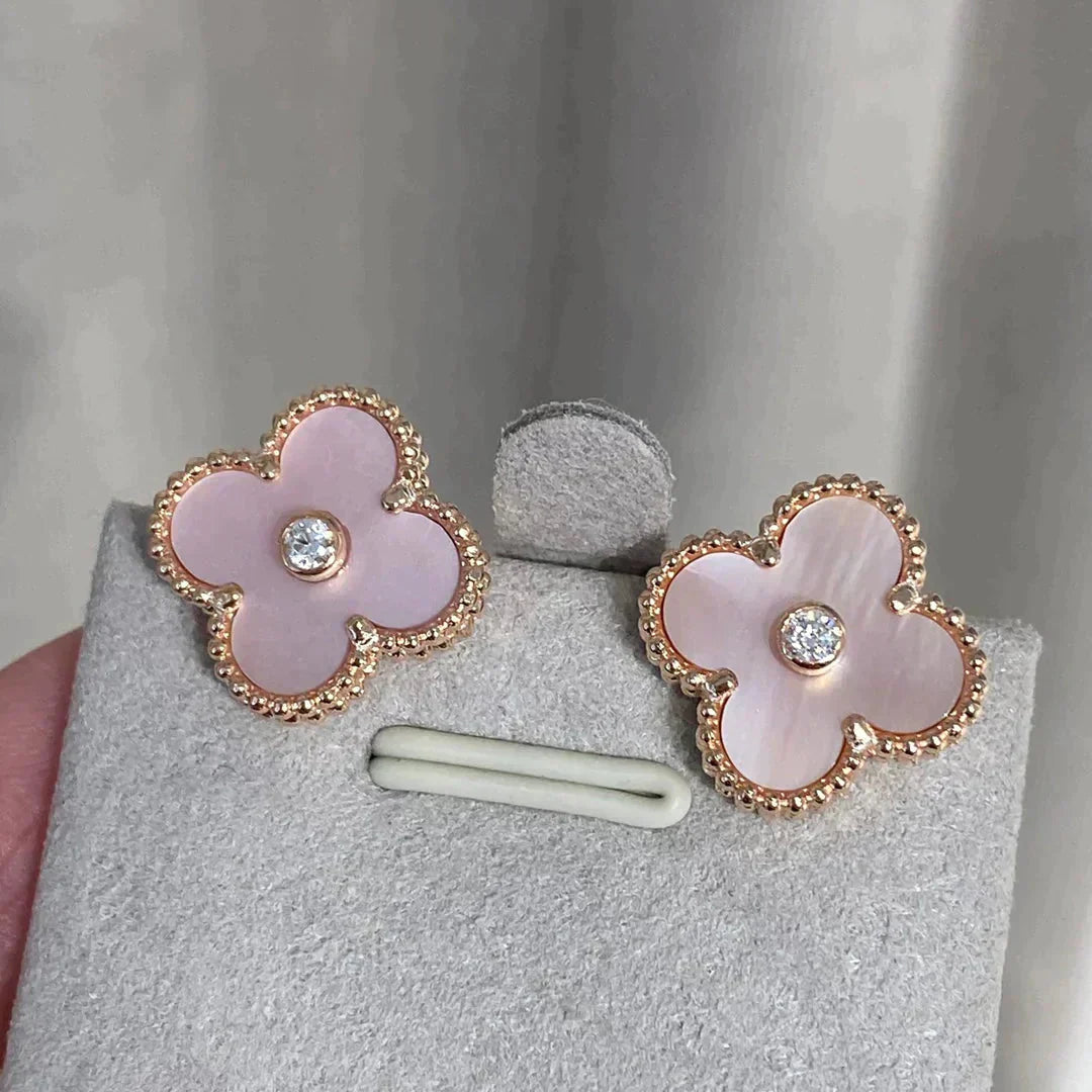 [Glitter Jewelry]CLOVER MEDIUM 1 MOTIFS  PINK MOP DIAMOND EARRINGS