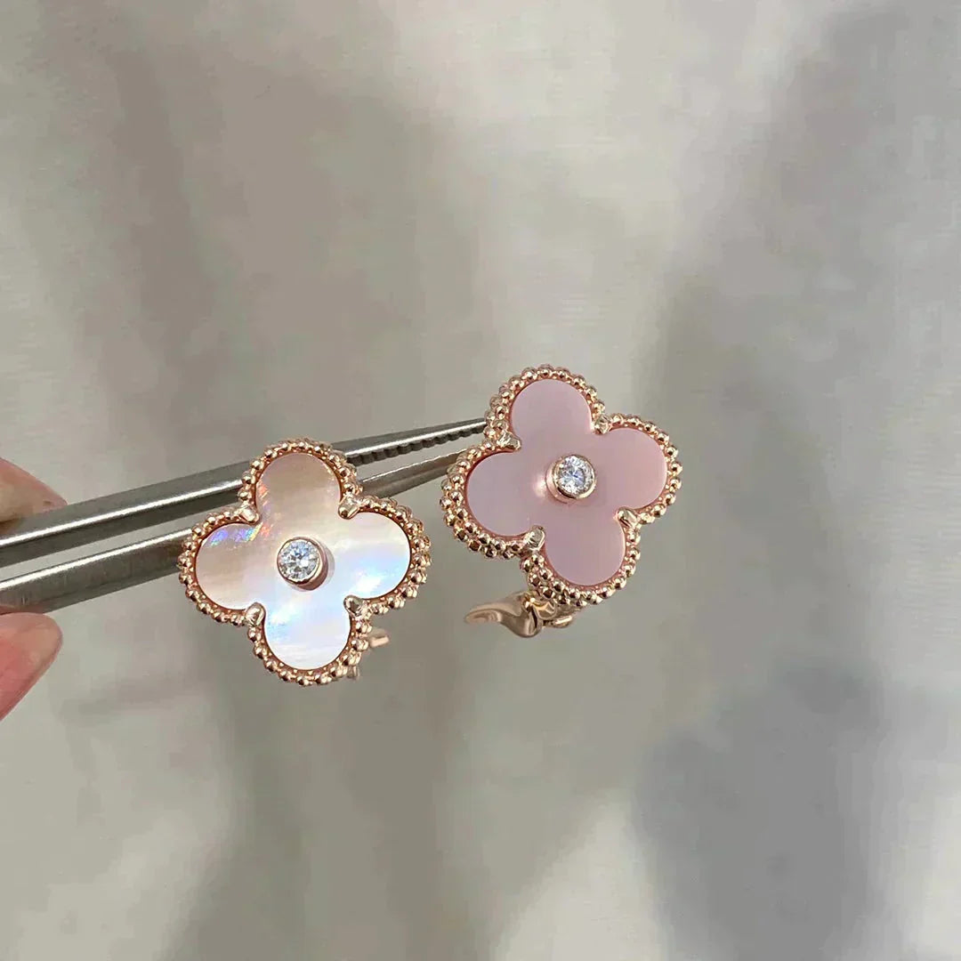 [Glitter Jewelry]CLOVER MEDIUM 1 MOTIFS  PINK MOP DIAMOND EARRINGS