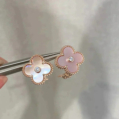 [Glitter Jewelry]CLOVER MEDIUM 1 MOTIFS  PINK MOP DIAMOND EARRINGS