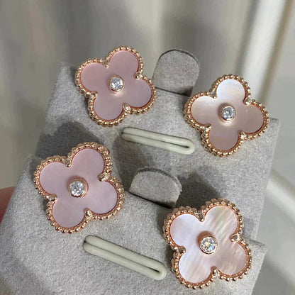 [Glitter Jewelry]CLOVER MEDIUM 1 MOTIFS  PINK MOP DIAMOND EARRINGS