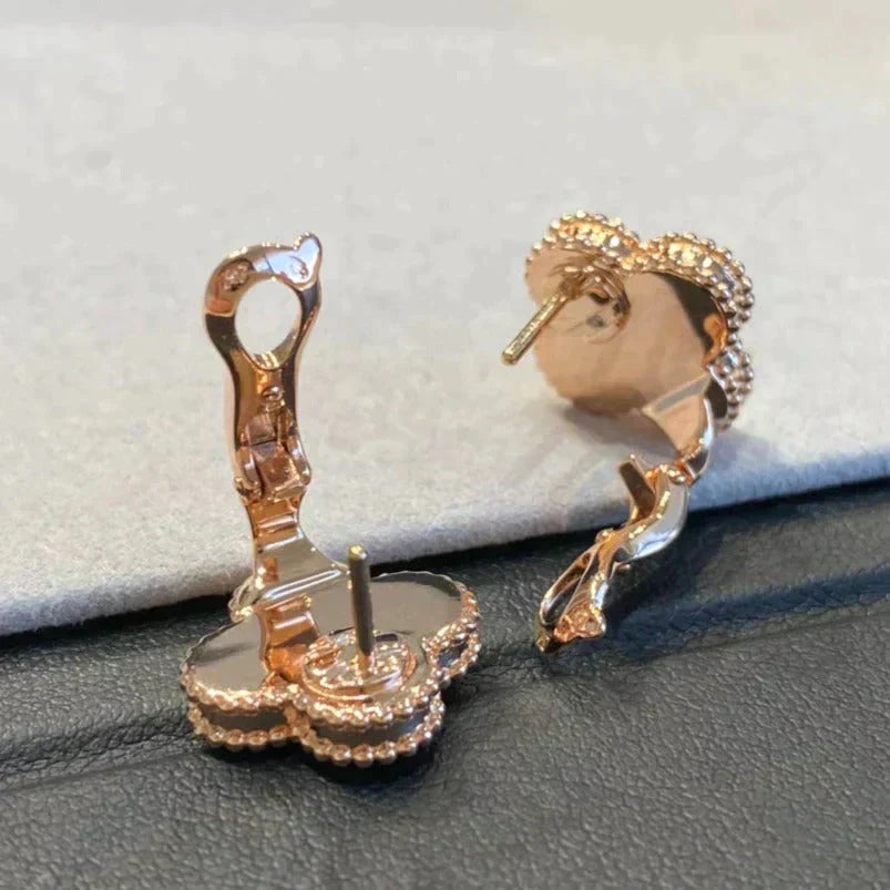 [Glitter Jewelry]CLOVER MEDIUM 1 MOTIFS GRAY MOP  DIAMOND EARRINGS
