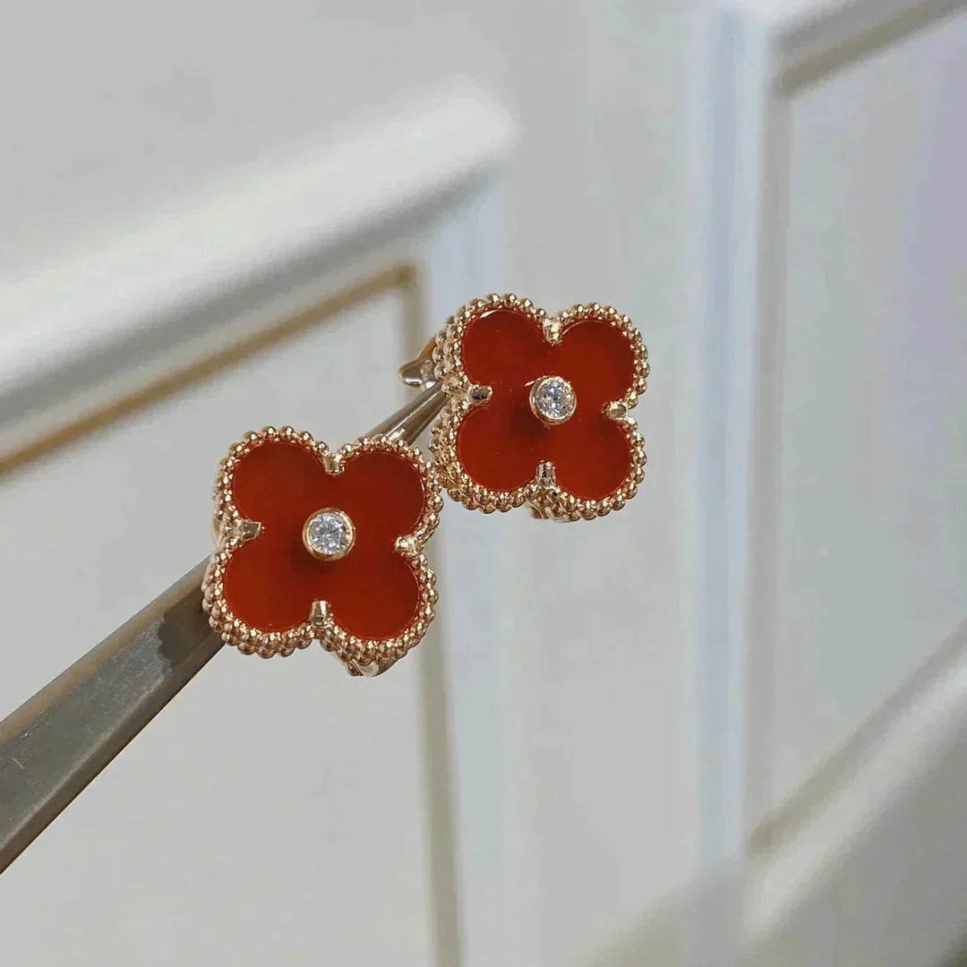 [Glitter Jewelry]CLOVER MEDIUM 1 MOTIFS CARNELIAN  DIAMOND earrings