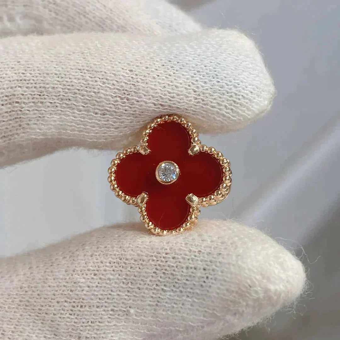 [Glitter Jewelry]CLOVER MEDIUM 1 MOTIFS CARNELIAN  DIAMOND earrings