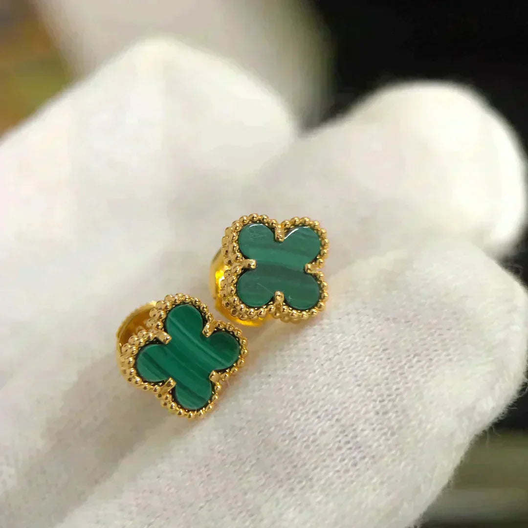 [グリッタージュエリー]クローバー ミニ 9.5mm マラカイト イヤリング