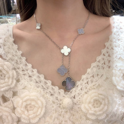 [Glitter Jewelry]CLOVER MOP CHALCEDONY NECKLACE SILVER 6 MOTIF