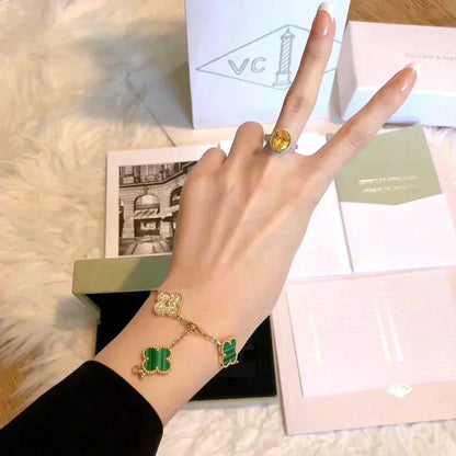 [Glitter Jewelry]CLOVER  5 MOTIF MALACHITE DIAMOND BRACELET