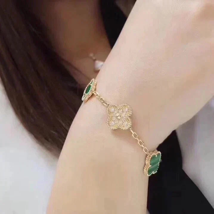 [Glitter Jewelry]CLOVER  5 MOTIF MALACHITE DIAMOND BRACELET