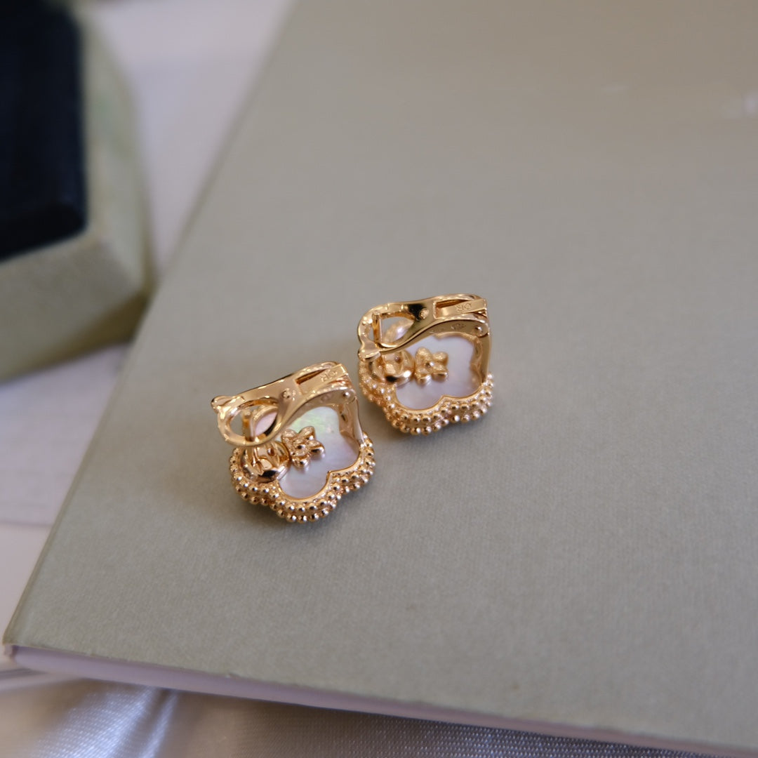 [Glitter Jewelry]LUCKY PINK GOLD WHITE MOP EARRINGS