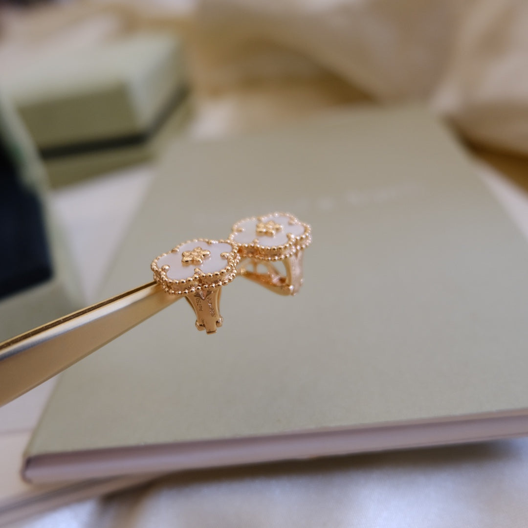 [Glitter Jewelry]LUCKY PINK GOLD WHITE MOP EARRINGS