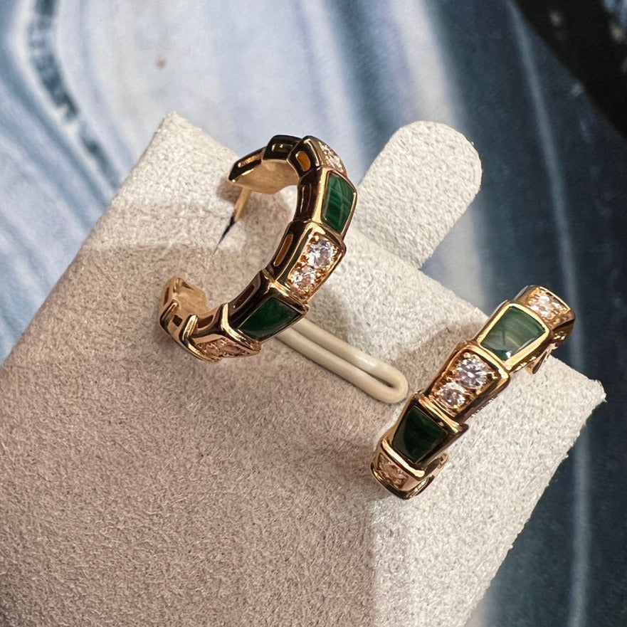 [Glitter Jewelry]SERPENTI MALACHITE PINK GOLD EARRINGS