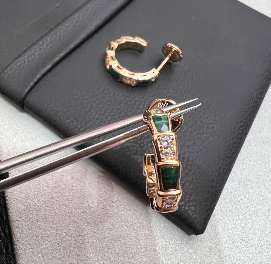 [Glitter Jewelry]SERPENTI MALACHITE PINK GOLD EARRINGS