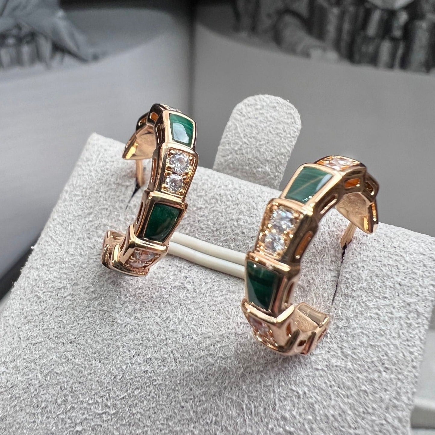 [Glitter Jewelry]SERPENTI MALACHITE PINK GOLD EARRINGS