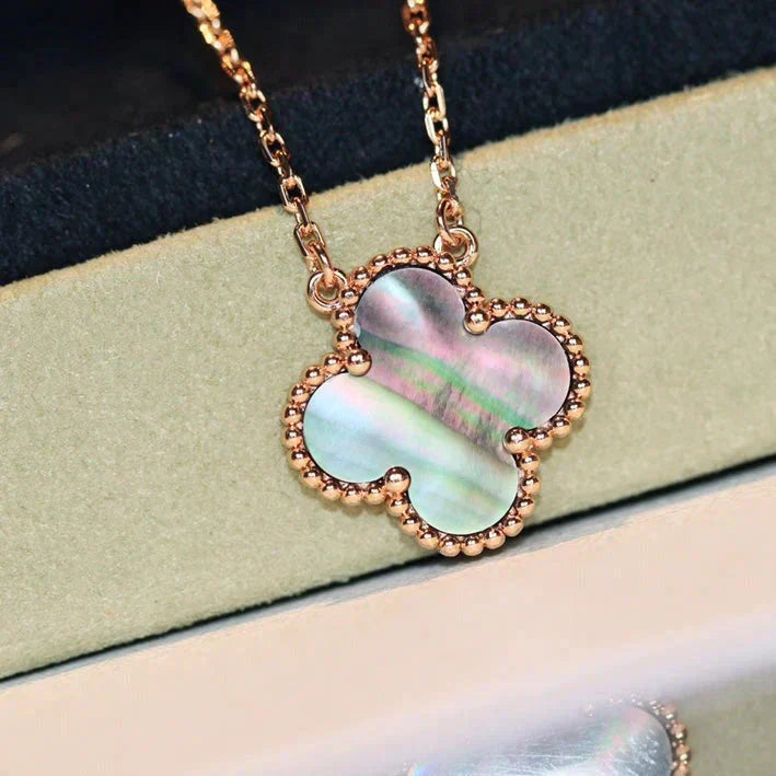 [Glitter Jewelry]CLOVER 15MM  GRAY MOTHER OF PEARL NECKLACE