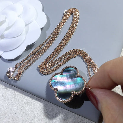 [Glitter Jewelry]CLOVER 25MM GOLD DARK MOP BIG CLOVER NECKLACE