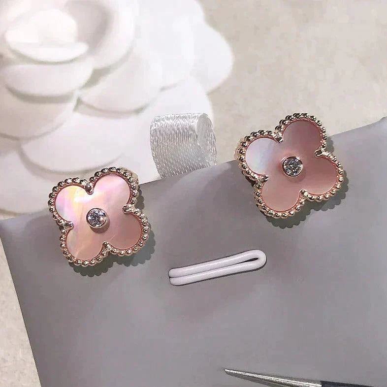 [Glitter Jewelry]CLOVER MEDIUM 1 MOTIFS  PINK MOP DIAMOND EARRINGS