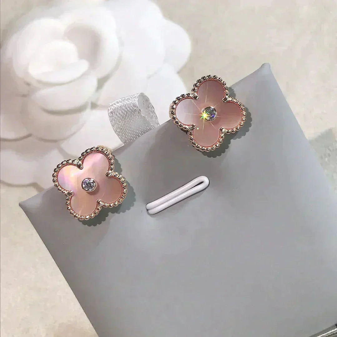 [Glitter Jewelry]CLOVER MEDIUM 1 MOTIFS  PINK MOP DIAMOND EARRINGS