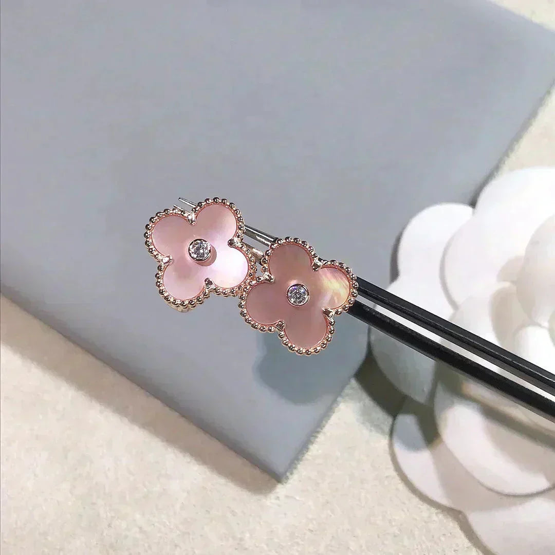 [Glitter Jewelry]CLOVER MEDIUM 1 MOTIFS  PINK MOP DIAMOND EARRINGS