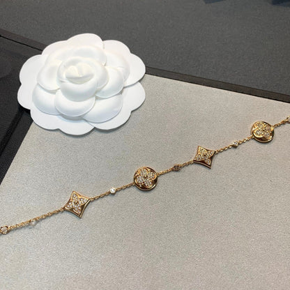 [Glitter Jewelry]STAR AND SUN 4 MOTIFS GOLD DIAMONDS BRACELET