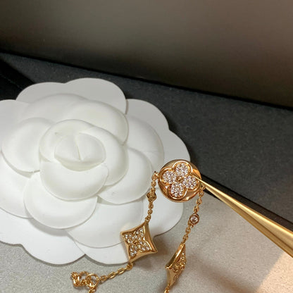 [Glitter Jewelry]STAR AND SUN 4 MOTIFS GOLD DIAMONDS BRACELET