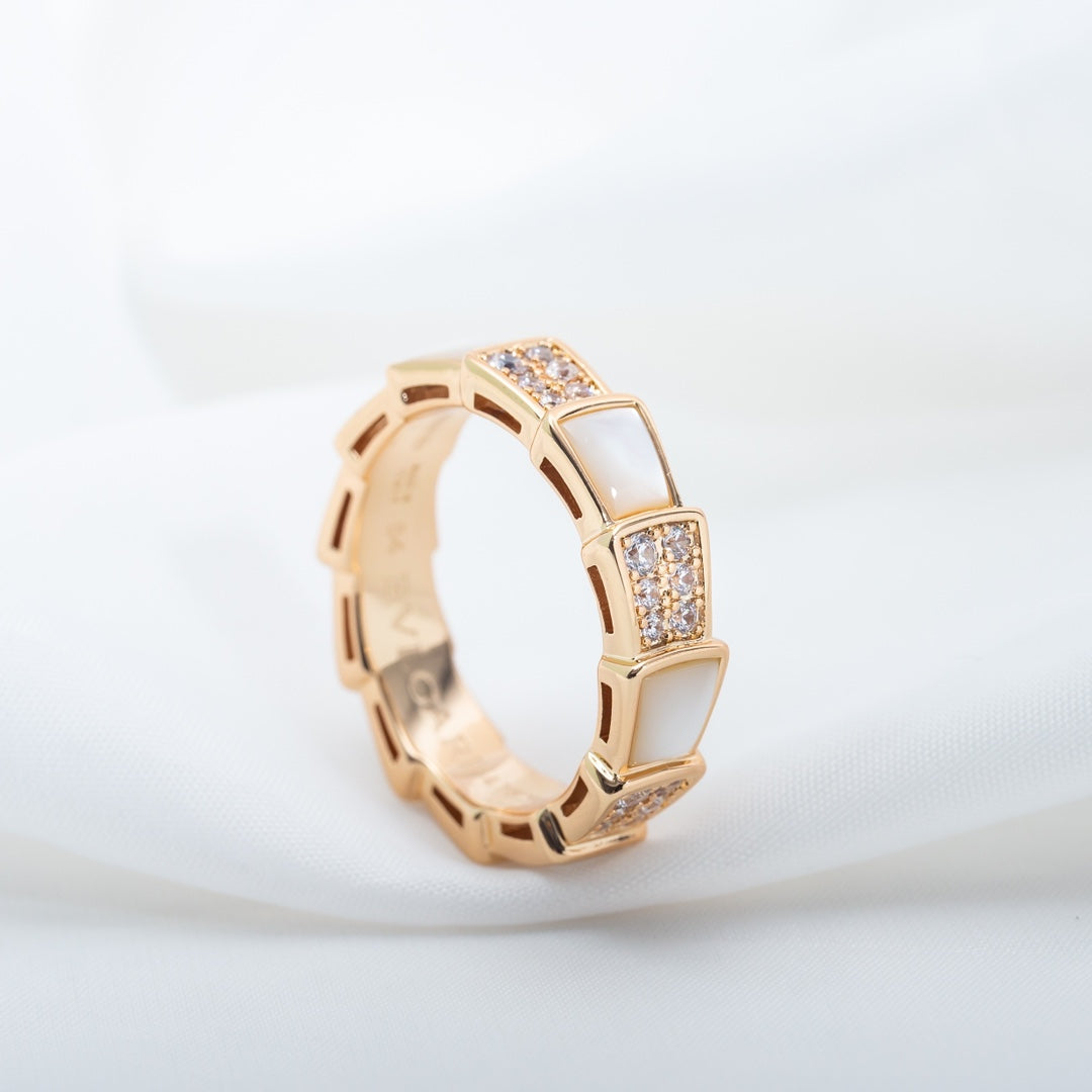 [Glitter Jewelry]SERPENTI RING PINK GOLD MOP DIAMOND PAVED 4MM