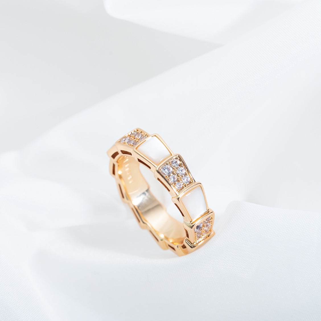 [Glitter Jewelry]SERPENTI RING PINK GOLD MOP DIAMOND PAVED 4MM