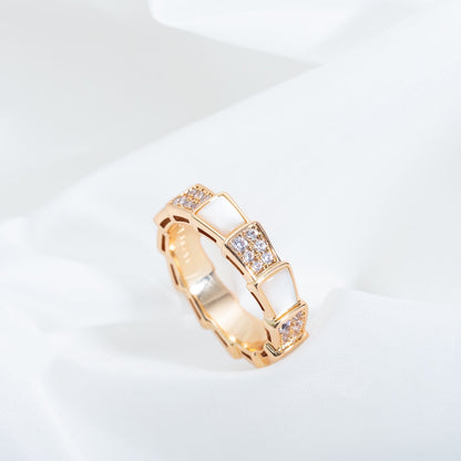 [Glitter Jewelry]SERPENTI RING PINK GOLD MOP DIAMOND PAVED 4MM