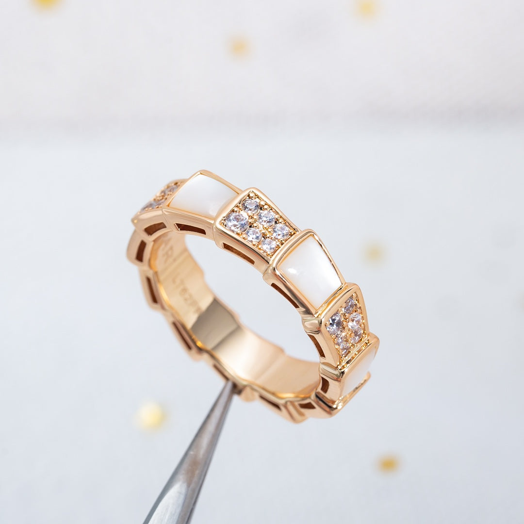 [Glitter Jewelry]SERPENTI RING PINK GOLD MOP DIAMOND PAVED 4MM