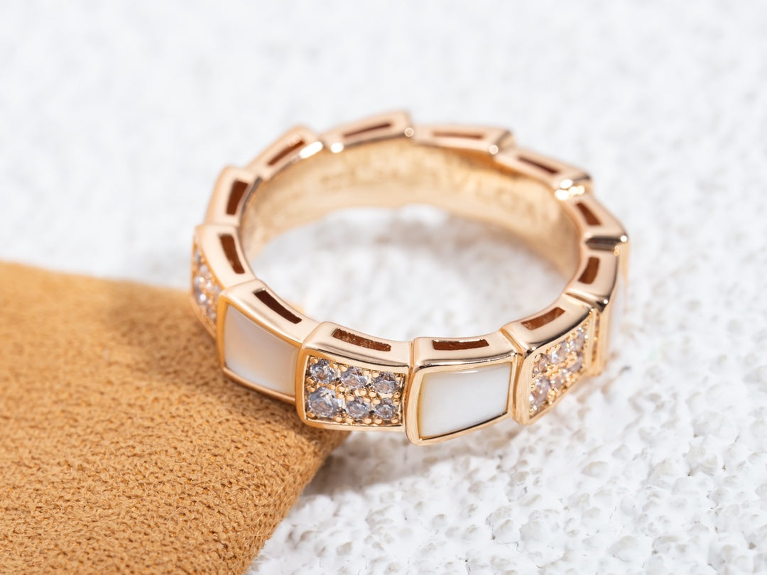 [Glitter Jewelry]SERPENTI RING PINK GOLD MOP DIAMOND PAVED 4MM