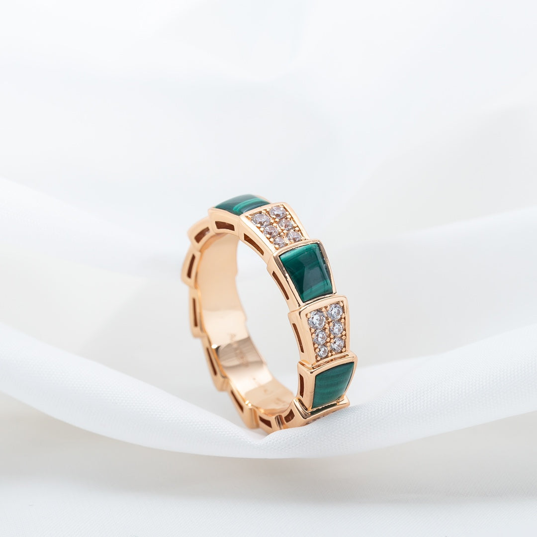 [Glitter Jewelry]SERPENTI RING PINK GOLD MALACHITE DIAMOND PAVED 4MM