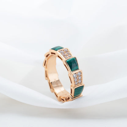 [Glitter Jewelry]SERPENTI RING PINK GOLD MALACHITE DIAMOND PAVED 4MM