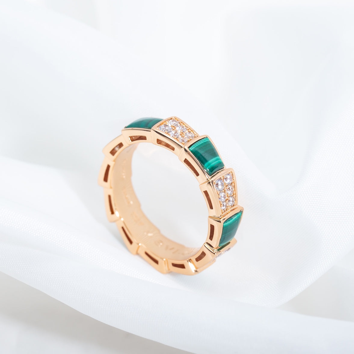 [Glitter Jewelry]SERPENTI RING PINK GOLD MALACHITE DIAMOND PAVED 4MM