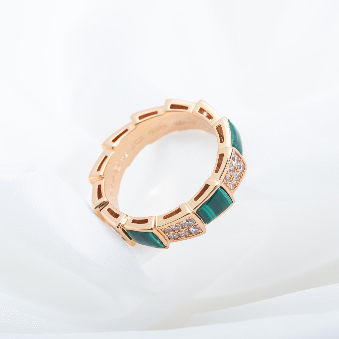 [Glitter Jewelry]SERPENTI RING PINK GOLD MALACHITE DIAMOND PAVED 4MM