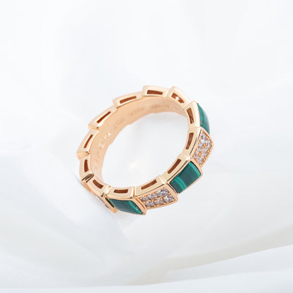 [Glitter Jewelry]SERPENTI RING PINK GOLD MALACHITE DIAMOND PAVED 4MM