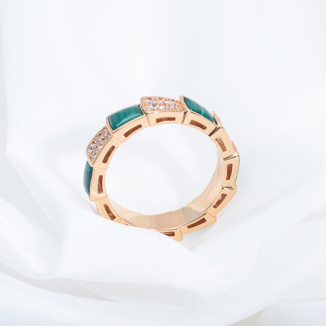 [Glitter Jewelry]SERPENTI RING PINK GOLD MALACHITE DIAMOND PAVED 4MM