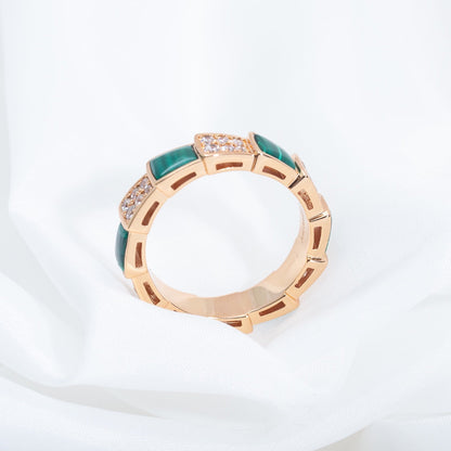 [Glitter Jewelry]SERPENTI RING PINK GOLD MALACHITE DIAMOND PAVED 4MM