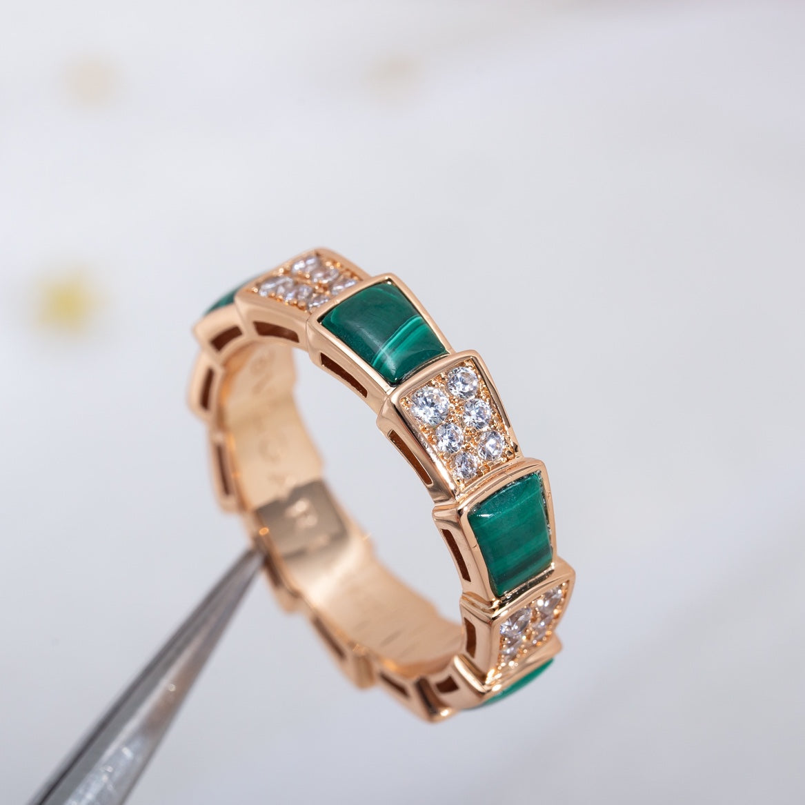 [Glitter Jewelry]SERPENTI RING PINK GOLD MALACHITE DIAMOND PAVED 4MM