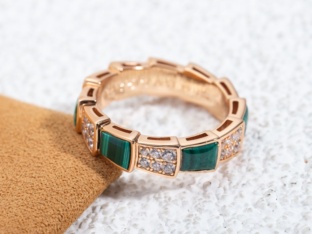 [Glitter Jewelry]SERPENTI RING PINK GOLD MALACHITE DIAMOND PAVED 4MM